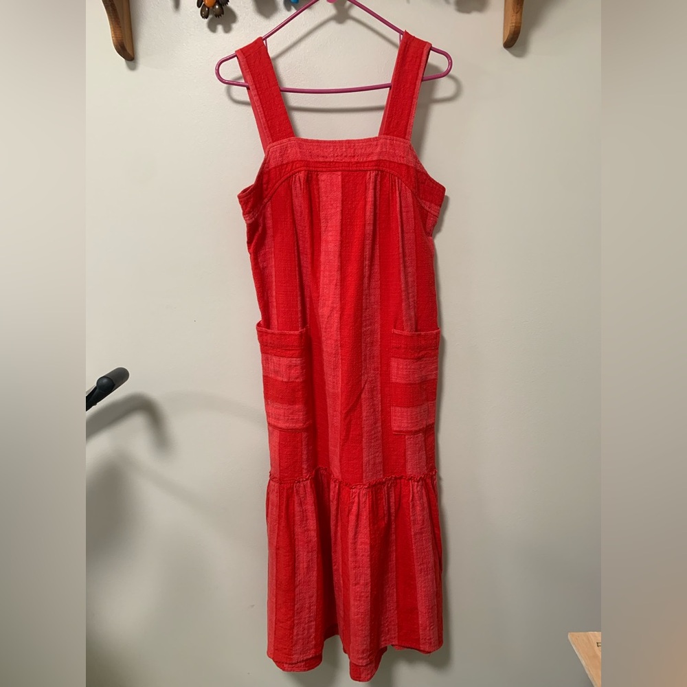 Anthropologie Maeve Tonal Red Stripe Dress size XS with Pockets